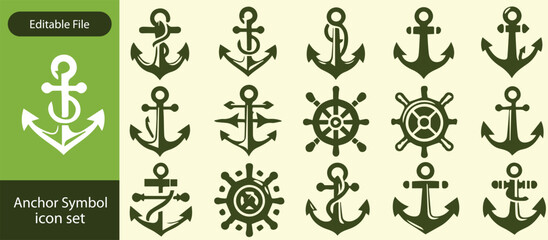 anchor icon set. ship anchor line and flat icon symbol sign collections, vector illustration