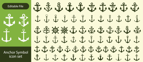 anchor icon set. ship anchor line and flat icon symbol sign collections, vector illustration © shuveccha
