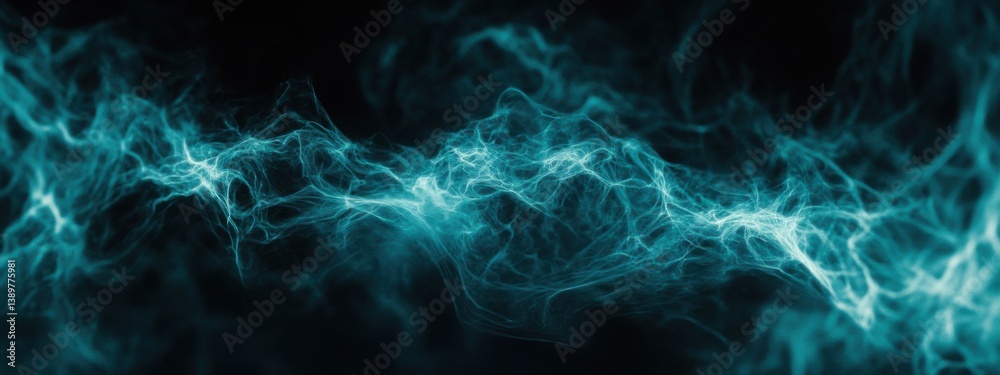Poster electric blue energy waves create a dynamic and captivating visual display in a dark background envi