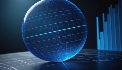 Global Tech Visualization: A mesmerizing digital rendering of a globe overlaid with a technological grid, accompanied by financial charts.