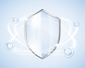 Transparent glass protection shield. Medical health protection concept. Vector realistic illustration