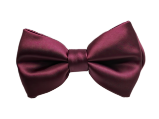 Silk bow tie in deep burgundy, untied showing full length and texture on white background