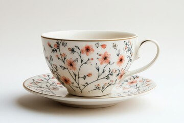 Elegant floral teacup and saucer perfect for a relaxing afternoon tea delicate design soft lighting