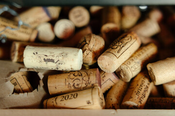 Old corks from various types of wine