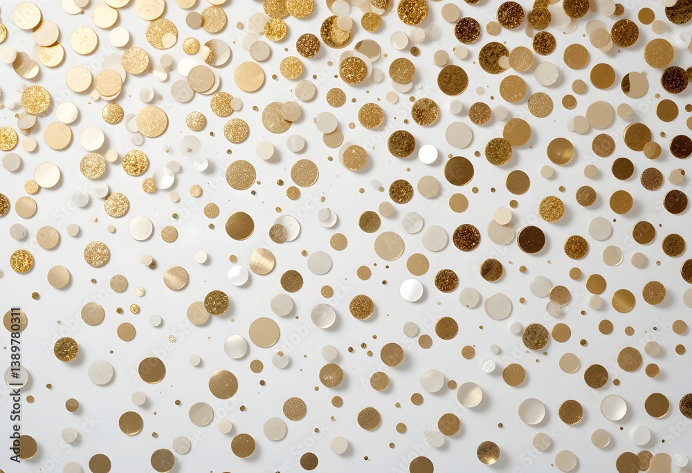 Poster golden circles on white a festive background. shimmering dots, a random pattern creates depth. celeb