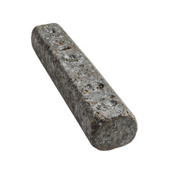Chunky lead bar with industrial markings dull gray finish on white surface with soft shadows Ideal for concepts like manufacturing or heavy industry
