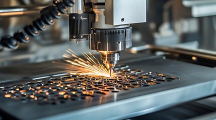 An AI powered precision laser cutting system, manufacturing intricate metal parts with high accuracy and minimal waste, Manufacturing tech style