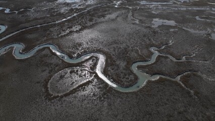 Natural wetlands and marsh preserved for wildlife and fishing along Chesapeake Bay in Virginia