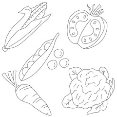 Hand-drawn Vegetable Clipart Set: Outlined Vegetable Illustrations: Cartoon Vegetable Doodles