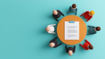 Business Meeting Around Round Table with Document and Diverse Figures