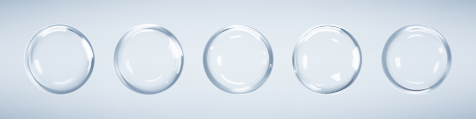 Hyaluronic acid  bubbles. Collagen clear drops. Cosmetic serum. Skincare product. Vector illustration