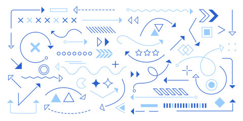 Set of arrows. Drawing and sketching set. Curved arrows on a white background. Vector illustration .
