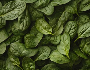 Fototapeta premium Fresh green spinach leaves full frame top view
