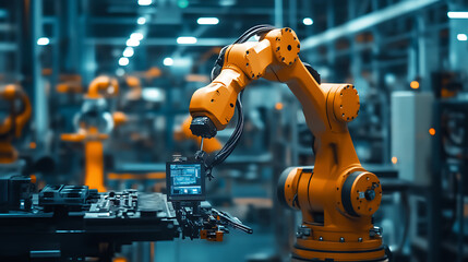 An AI powered predictive maintenance system for industrial machinery, real-time analysis detecting faults before they occur in factory equipment, Manufacturing tech style