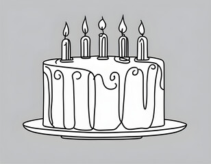One line style Continuous one line drawing of a cake decorated with cream. Vector graphic illustration of a single line drawing. large cake with candles in one line