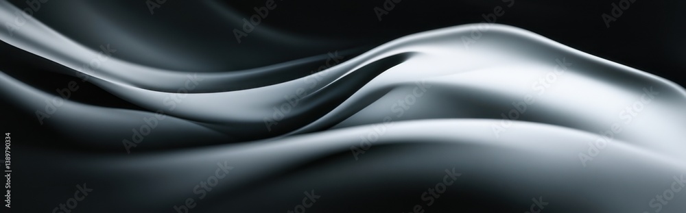 Poster abstract design of flowing fabric creates a smooth texture with light reflections in a dark setting