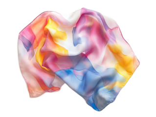 Oversized square silk scarf with abstract watercolor print, folded diagonally showing corner detail on white background
