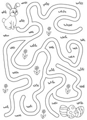 Easter maze graphic black white sketch illustration vertical vector 