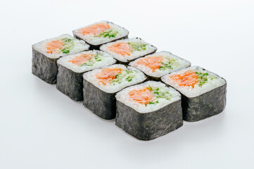 traditional Japanese sushi rolls on a white background
