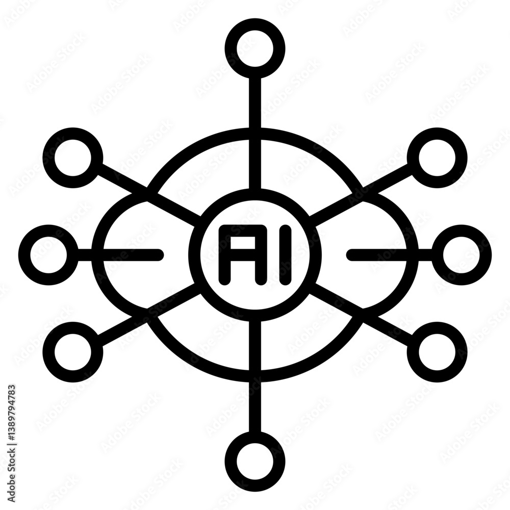 Poster artificial intelligence network connection with ai symbol and node points illustration