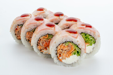traditional Japanese sushi rolls on a white background

