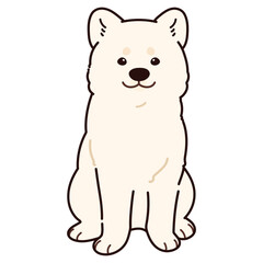 Simple and adorable outlined white Akita Dog sitting in front view