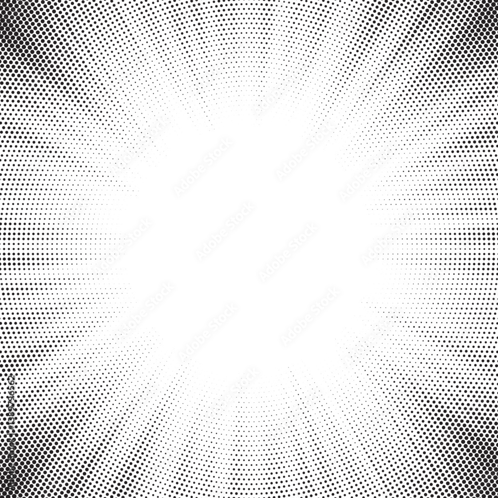 Poster Halftone gradient sun rays pattern. Abstract halftone vector dots background. monochrome dots pattern. Vector background in comic book style with sunburst rays and halftone. Retro pop art design.