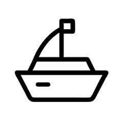 Fototapeta premium Simple yacht icon in black line art style on white background 
