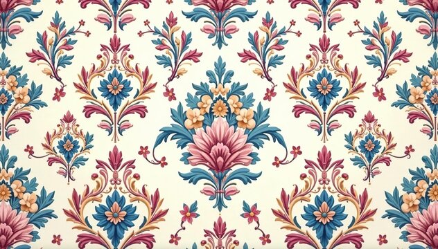 Intricate floral damask pattern in soft pastel hues , beauty, design element, fabric design