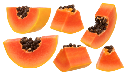 Ripe papaya slices isolated, transparent PNG, PNG format, collection