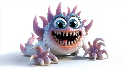 fierce cartoon-like bacteria with sharp teeth and claws, aggressive expressions, 2D illustration