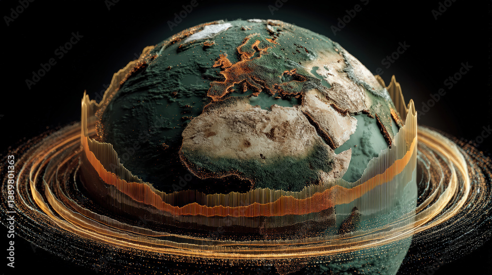 Leinwandbilder digital earth globe with layered co2 ring graphs encircles it, highlighting environmental data. 3d r