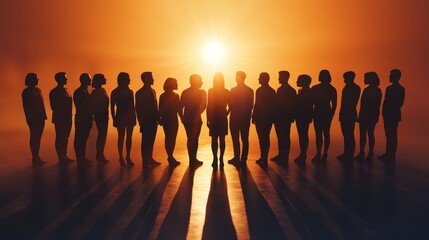 Silhouetted group in front of a sunset.