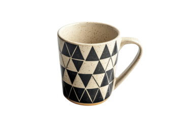 Stylish ceramic mug black beige triangle pattern modern design perfect for coffee or tea minimalist