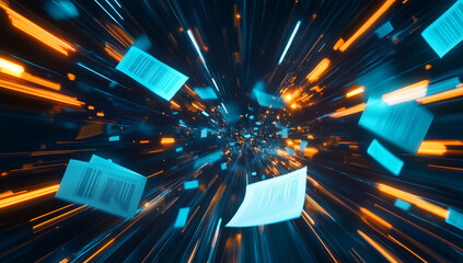 Digital background featuring digital documents floating in the air.