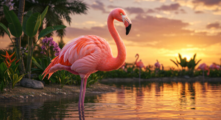 Fototapeta premium flamingos in the lake