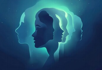 Fototapeta premium Abstract silhouettes of faces in a gradient blue light.