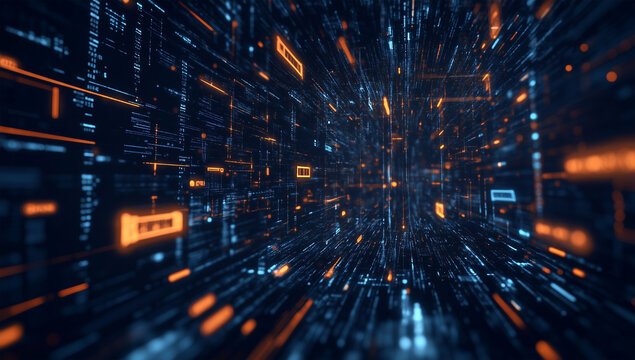 Digital background featuring an abstract representation of computer code and data,