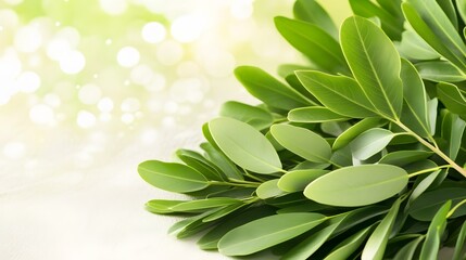 Fototapeta premium Vibrant Green Leaves Closeup Bokeh Background