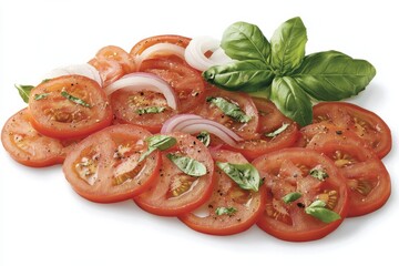 Juicy tomato and red onion salad with fresh basil a vibrant summer appetizer perfect for warm days