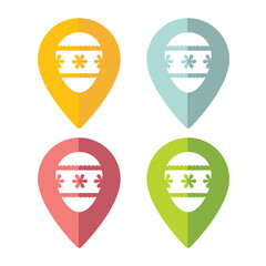 Set of map pointer with easter egg icon. 