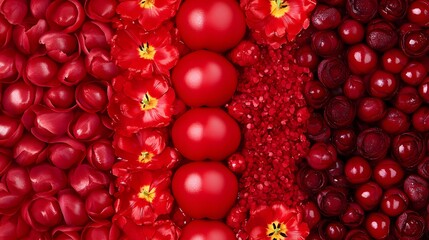 Red Floral and Orb Pattern Background Image