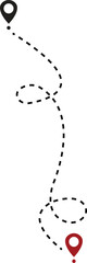 Location routes icon. Route vector between two points with dotted path and location pin. Location pointer continuous one line drawing. GPS navigation line route mark isolated on transparent back.