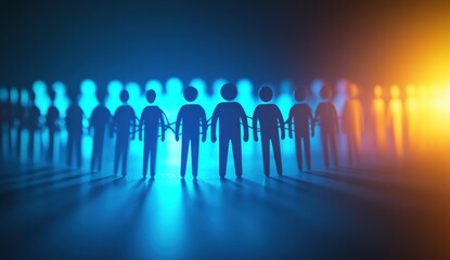 Fototapeta premium Abstract figures illuminated in blue and orange light.