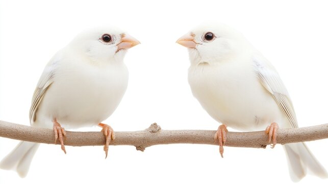 Two White Java Sparrows Perched on a Branch