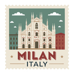 Milan Italy Postage Stamp Vector