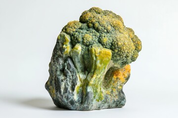 Striking broccoli sculpture vibrant greens yellows detailed texture dramatic lighting artistic food
