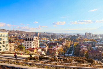 Yerevan cityscape view from Yerevan cascade with mount Ararat. Yerevan, Armenia. © Анастасия Бабак