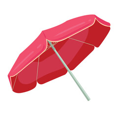 Beach red umbrella isolated on white background in flat style. Vector summer umbrella for sticker, design and season sale.