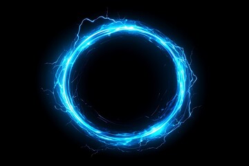 Energy Circle Ring Glowing Electrical Discharge Effect, Blue Lightning, Dark Background